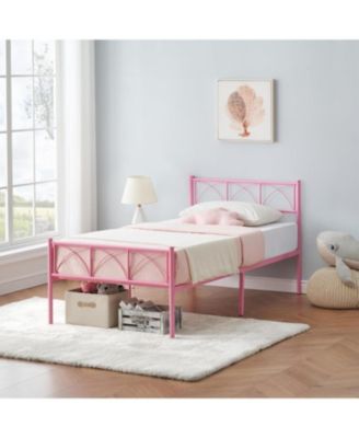 Twin Metal Bed Frame with Headboard, 12.2" H Steel Slats,No Box Spring
