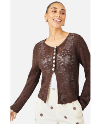 Women's Flower Crochet Button Up Cardigan
