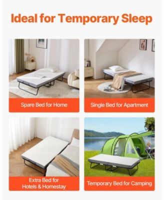 Rollaway Bed, 38" x 75", with 4" Memory Foam Mattress, Portable Folding Bed