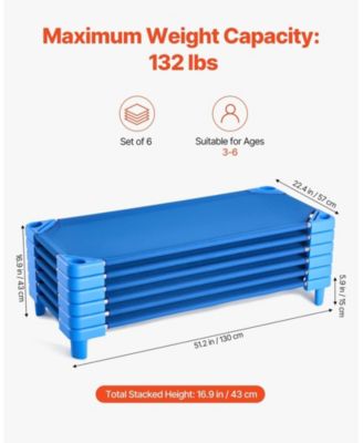 Stackable Kiddie Cot, Pack of 6, Toddler Nap Cots for Daycare
