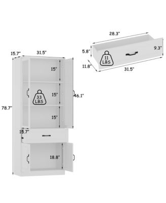 4-Shelf Wood Standard Bookcase With Doors, Cabinet, Drawer