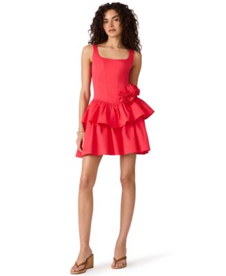 Juniors' Square Neck Tiered Mini Cotton Dress