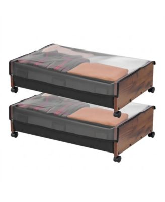 2 Pack Under Bed Storage with Wheels 25.6in x 18.1in x 7.1in Clear Top