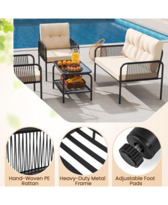 4 Piece Patio Furniture Set with Rattan Chairs and Loveseat