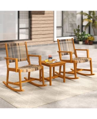 3 Piece Patio Rocking Bistro Set with Acacia Wood Frame