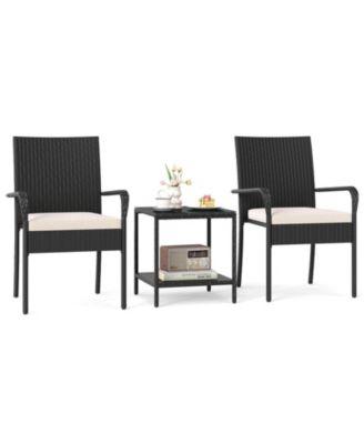 3 Piece Patio Furniture Set with Cushions and Glass Table