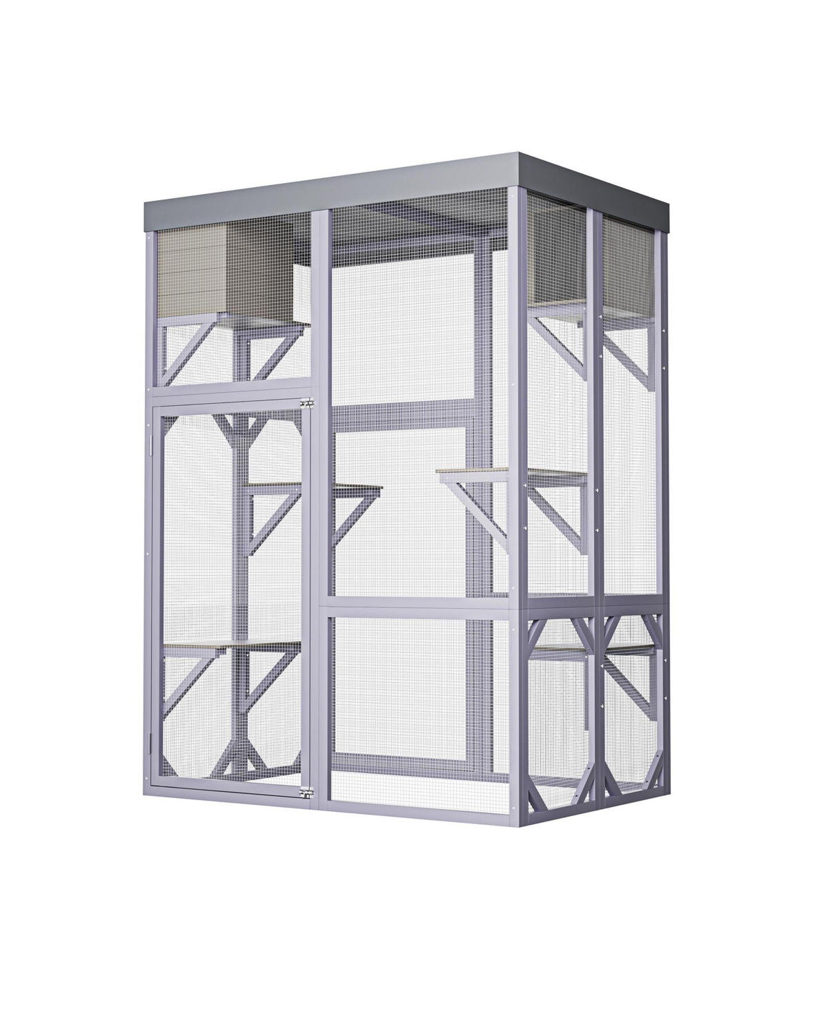 Zeus & Ruta Outdoor Wooden Cat Enclosure 4 Tier Platforms 2 Napping Houses 2 Locks Rounded Corners Play Rest Area