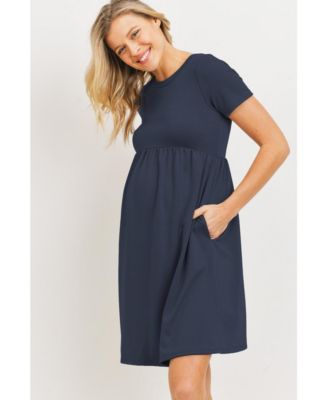 Maternity Crew Neck Empire Waist Mini T-Shirt Dress with Pockets