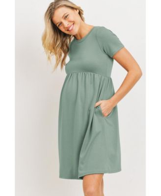 Maternity Crew Neck Empire Waist Mini T-Shirt Dress with Pockets