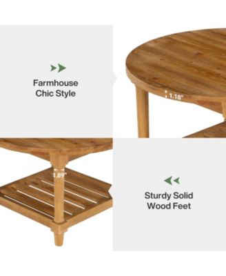 Round Coffee Table, 31.5" Farmhouse Solid Wood Center Table with Storage, 2-Tier Circle Accent Table