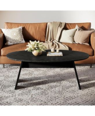 47-Inch Oval Coffee Table, Modern Round Center Cocktail Table with Angled Legs