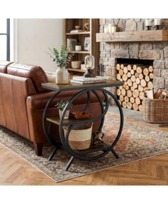 3-Tier Industrial End Table Set of 2, Rustic Brown and Black Side Table for Living Room, Small Rectangle Nightstand