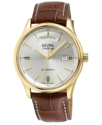 Gevril Mens Excelsior Swiss Automatic Italian Leather Strap Watch 1295$