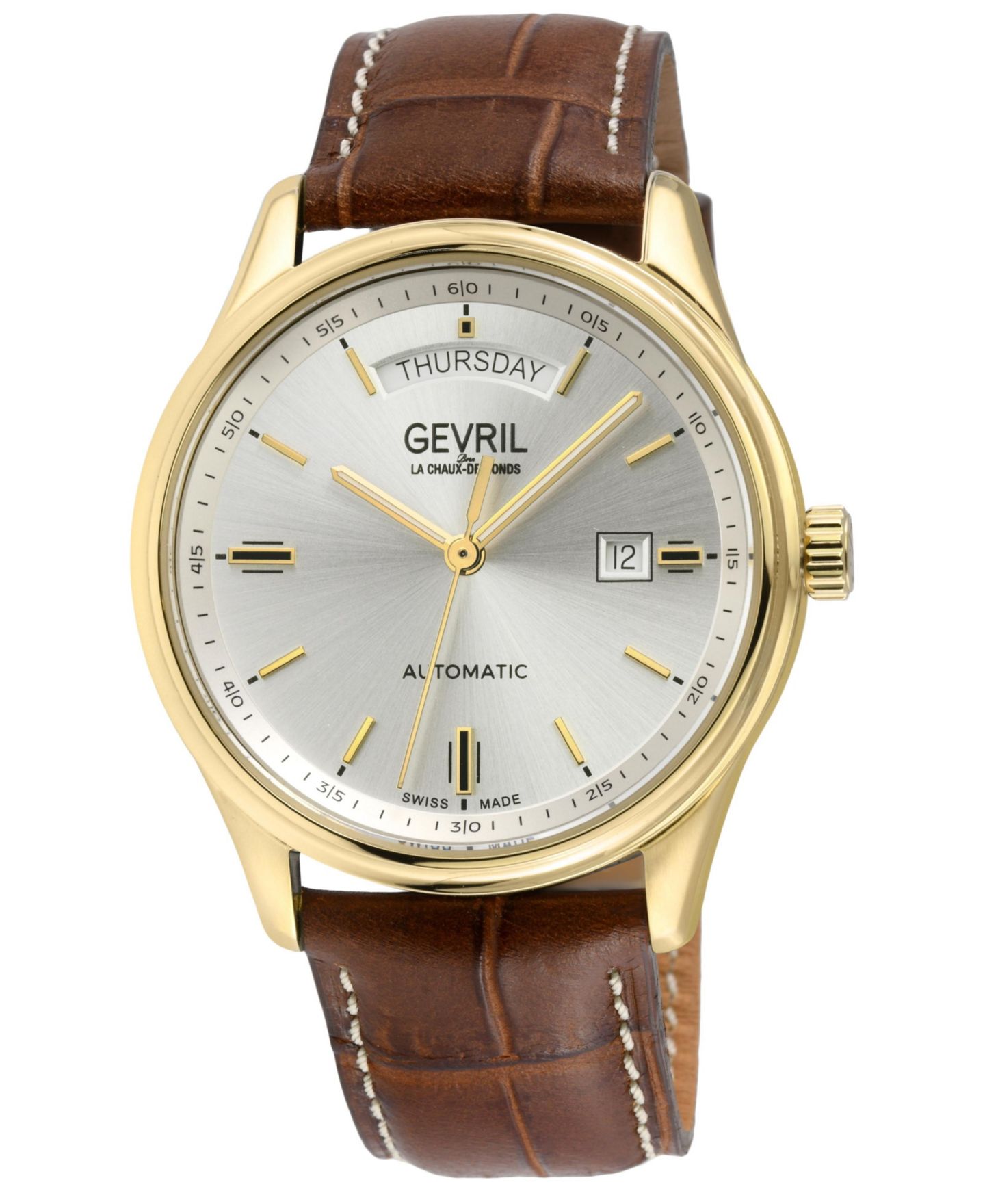 Мужские часы Gevril Excelsior Swiss Automatic Italian Leather Strap Watch — фото 1
