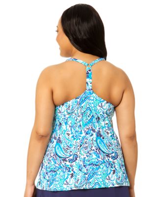 Plus Size Printed V-Neck Underwire Tankini Top