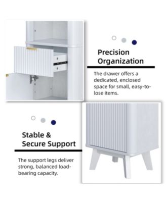 68" Tall White Storage Cabinet with Drawer, Door and Adjustable Shelves