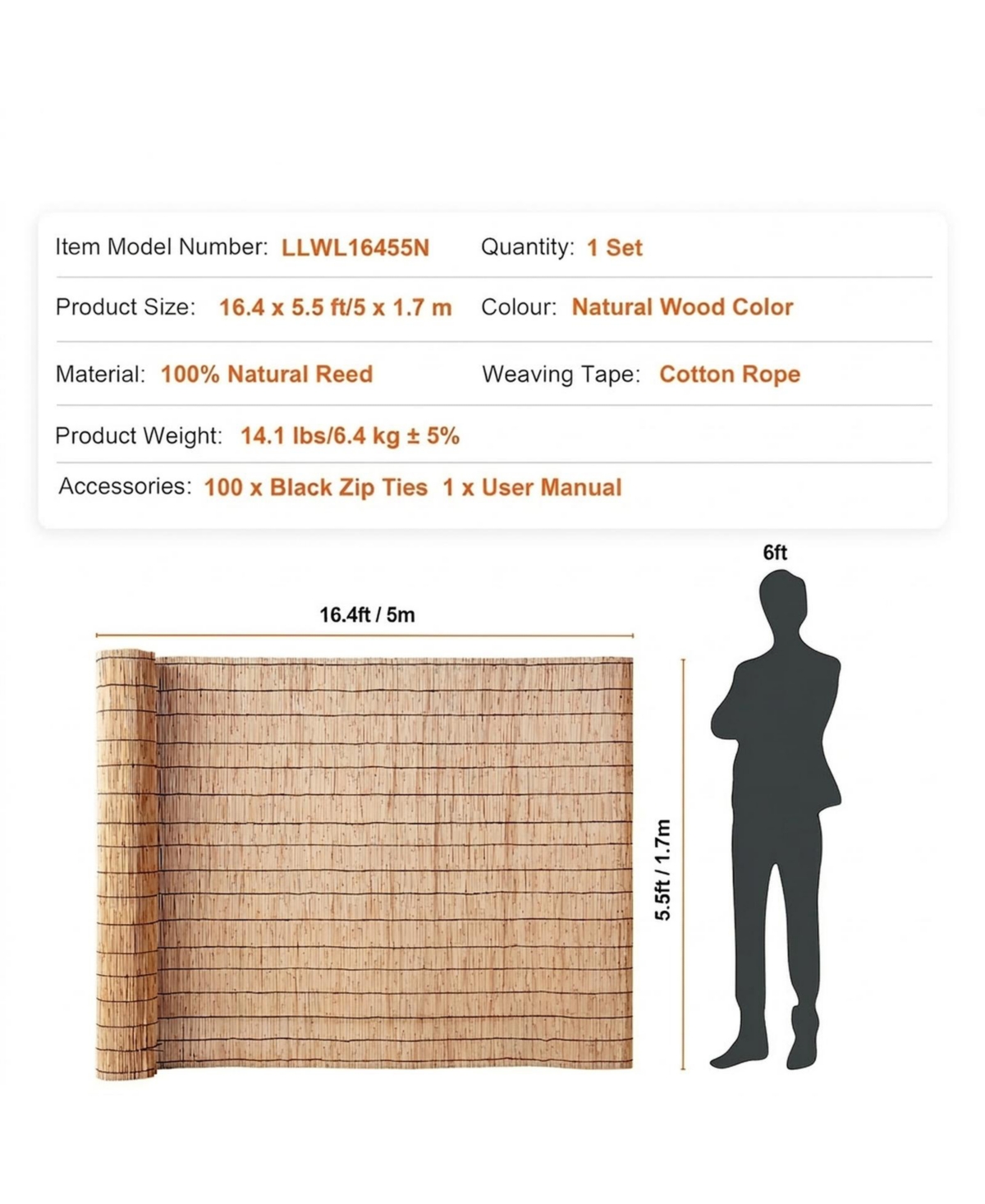 Sugift Reed Fencing, 5.5 x 16.4 ft, Decorative Privacy Fence for Garden