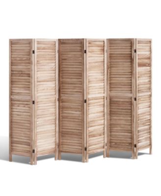 Wood Room Divider, 6 Panel Folding Privacy Screen, for Home or Office Use