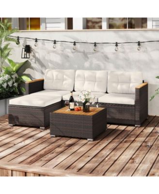 5 Piece Wicker Conversation Set with Cushions and Coffee Table