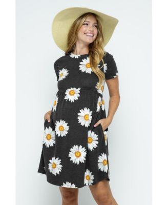 Maternity Womeen's Floral Empire Waist T-Shirt Dress with Pockets