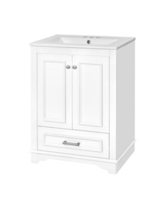 24 Inch Bathroom Vanity with Ceramic Sink Combo Modern Freestanding Storage Cabinet Handles Soft Closing Doors