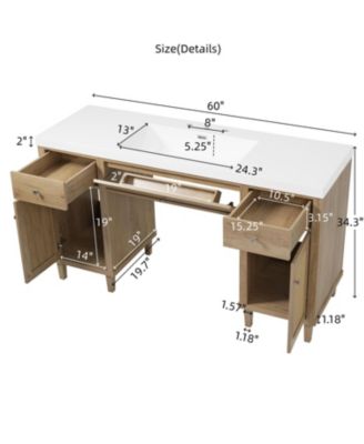 60 Inch Bathroom Vanity with Sink Modern Spacious Storage Cabinet Soft Close Drawers Tip Out Tray Solid Wood Legs Silver Knobs Wood Color