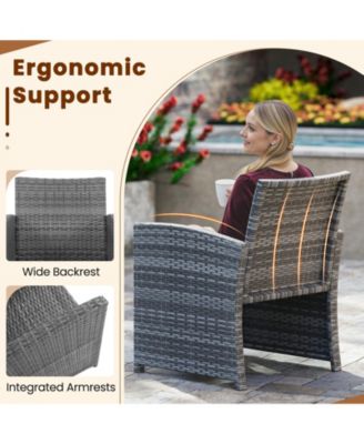 3 Piece Patio Furniture Set with Cushions and Glass Coffee Table