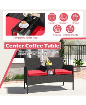 Patio Loveseat with Built In Table for Backyard or Porch