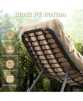 3 Piece Wicker Conversation Set with Cushioned Papasan Chairs