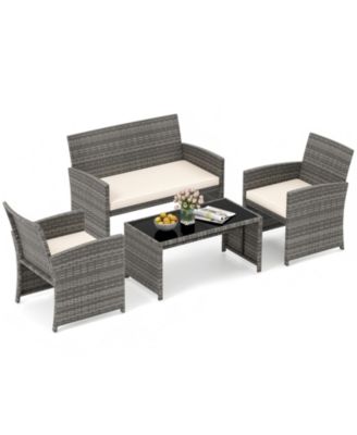 4 Piece Patio Conversation Set with Chairs Loveseat and Table