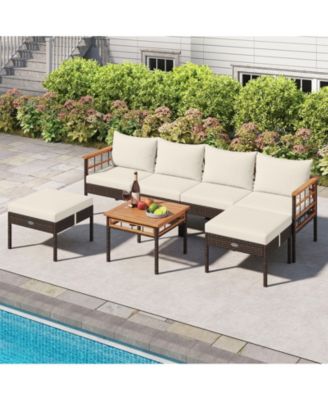 Patio Rattan Chairs with Ottomans and Side Table for Backyard