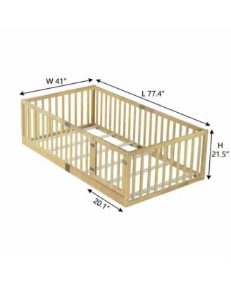 Twin Size Floor Bed with High Fence Railings, with Door
