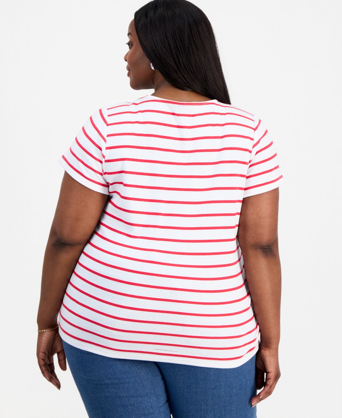 Style & Co Plus Striped Lace-Up Short-Sleeve Top