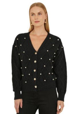 Women's Beaded Cable Knit Cardigan