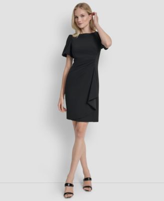 Women's Bubble-Sleeve Scuba Crepe Ruched Sheath Dress