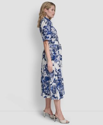 Women's Elbow-Sleeve Button-Front Shirt Dress