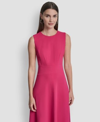 Women's Sleeveless Jewel Neck Fit and Flare Scuba Crepe Midi Dress