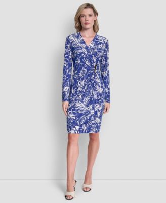 Women's Long-Sleeve V-Neck Faux-Wrap Dress