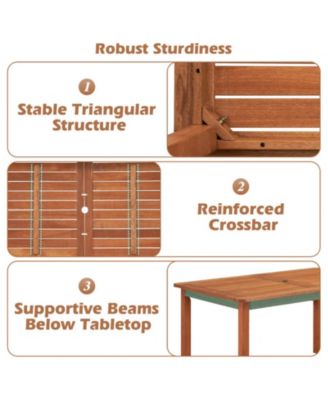 59 in Solid Wood Outdoor Patio Dining Table for 6 with Umbrella Hole