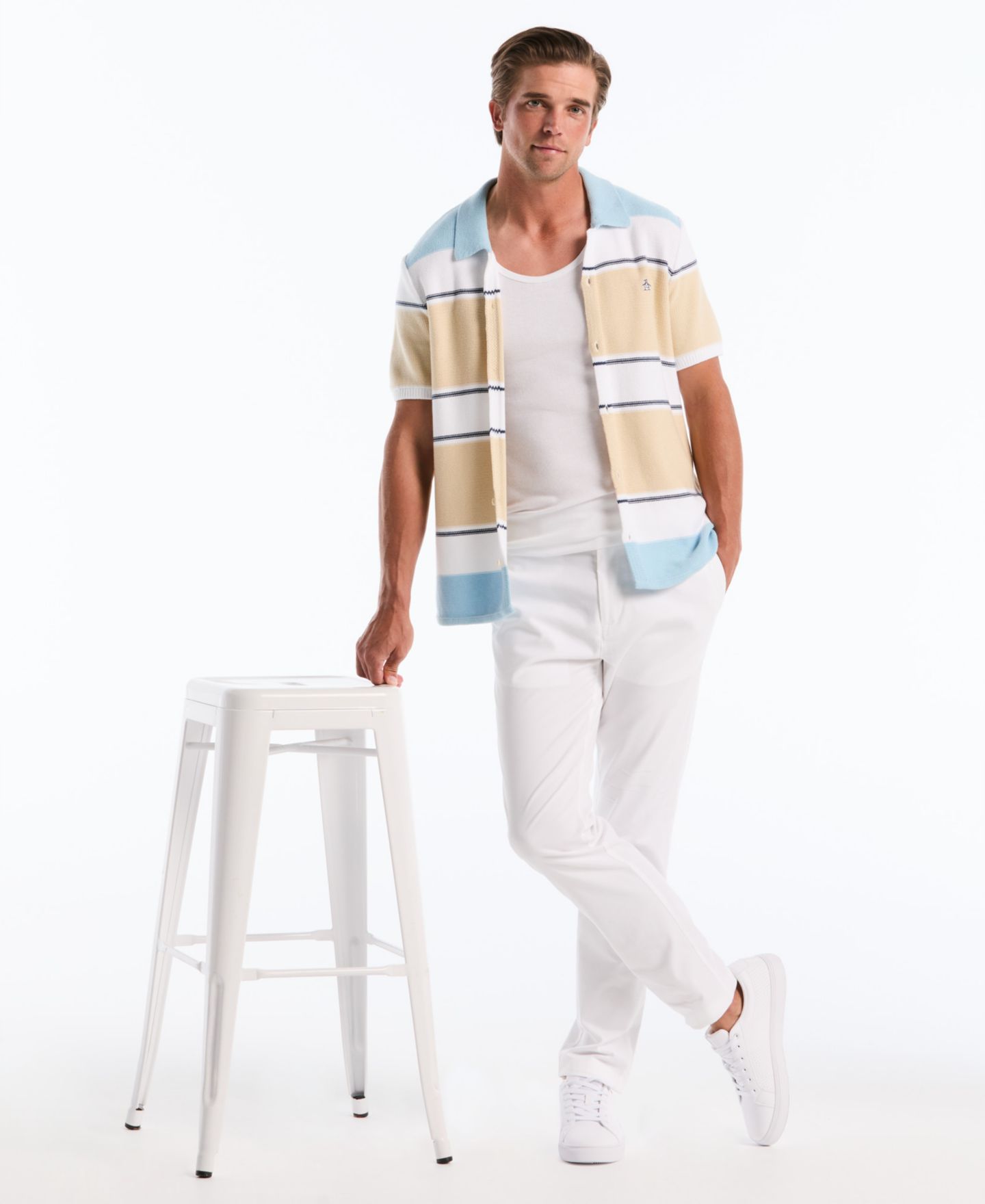 Мужская рубашка Original Penguin Cotton Color-Block Stripe, цвет: Холодный синий — фото 3
