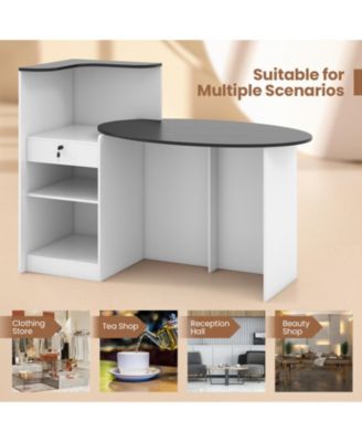 Modern Reception Counter Desk with Oval Tabletop and Lockable Drawer