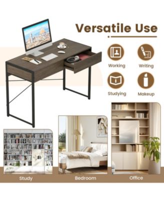 44 in Home Office Computer Desk with 2 Drawers and Metal Frame