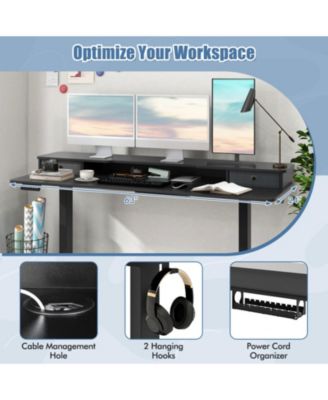  in Electric Standing Desk with 2 Fabric Drawers and Monitor Stand