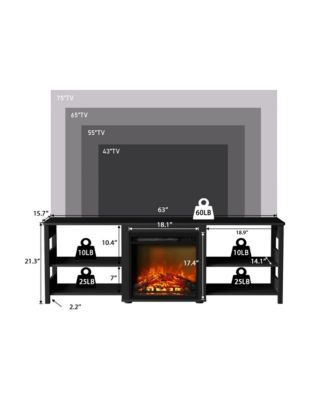 Fireplace TV Stand for up to 75" TV with Storage Shelves, Americano