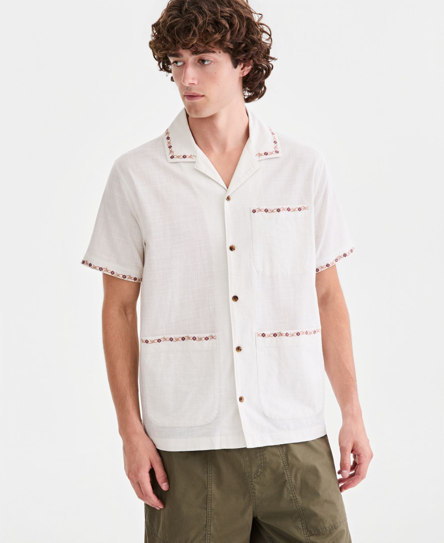 Мужская рубашка Sun + Stone Rodrigo Short-Sleeve Camp, цвет: Vintage Wh — фото 1