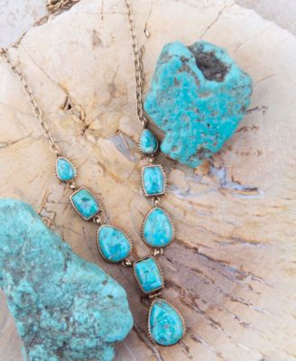 Genuine Blue Turquoise Roped Golden Bronze Y Necklace