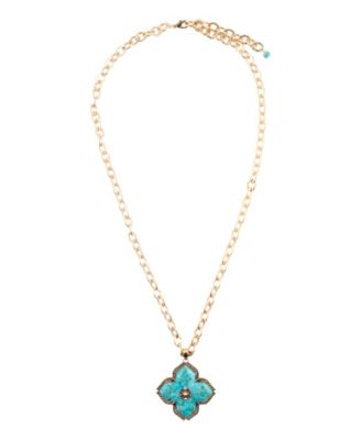 Blue Turquoise Maltese Golden Cross Pendant Necklace