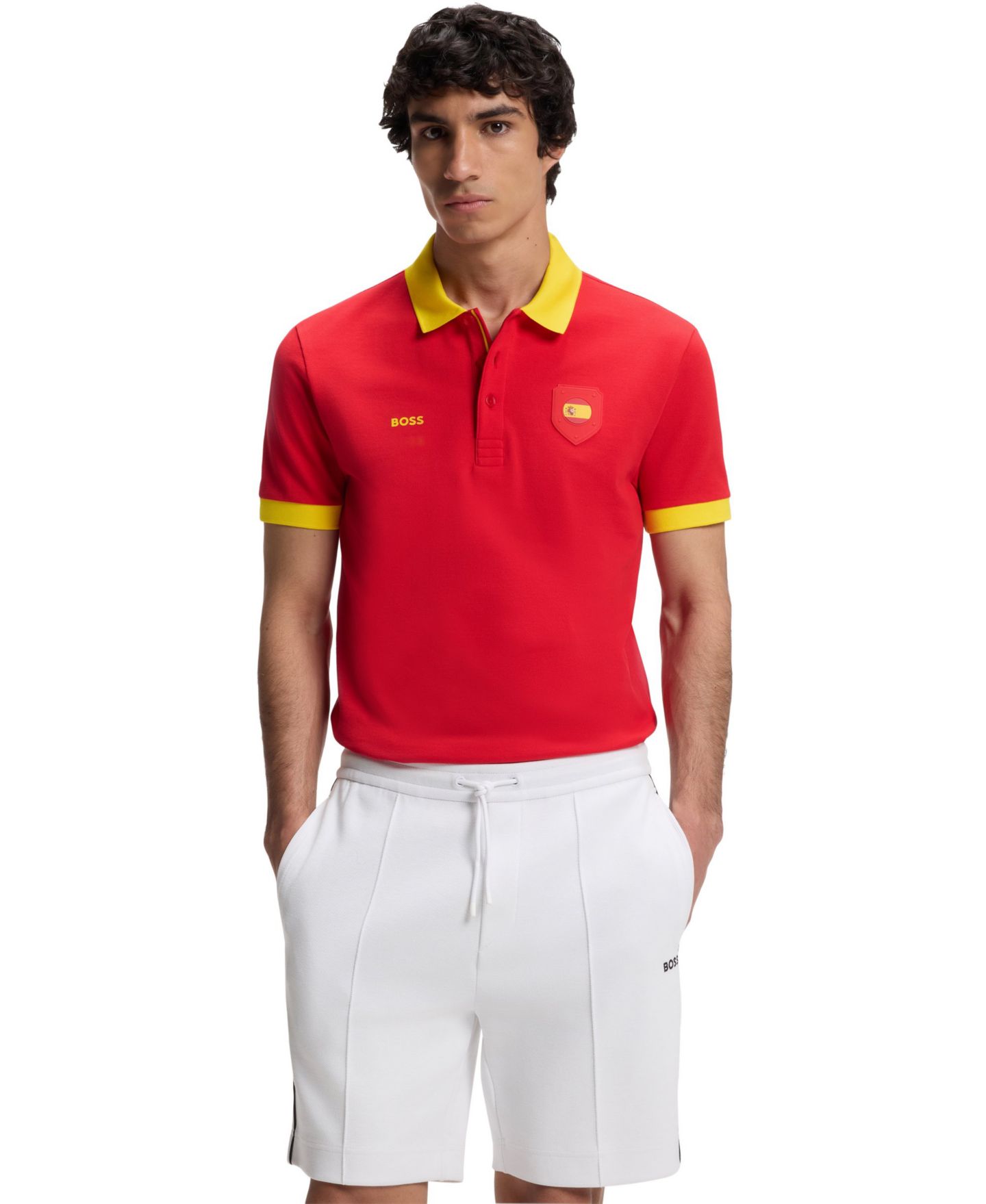 Мужское поло Hugo Boss Paddy Spain Country Flag Trim Polo Shirt, цвет: Красный — фото 1