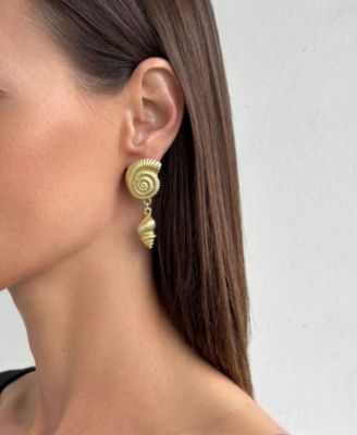 Gold Swirl and Shell Drop Earrings