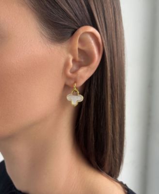 Mother of Pearl Cubic Zirconia Gold Clover Drop Earrings